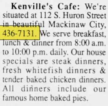 Kenvilles Restaurant - Aug 1991 Ad (newer photo)